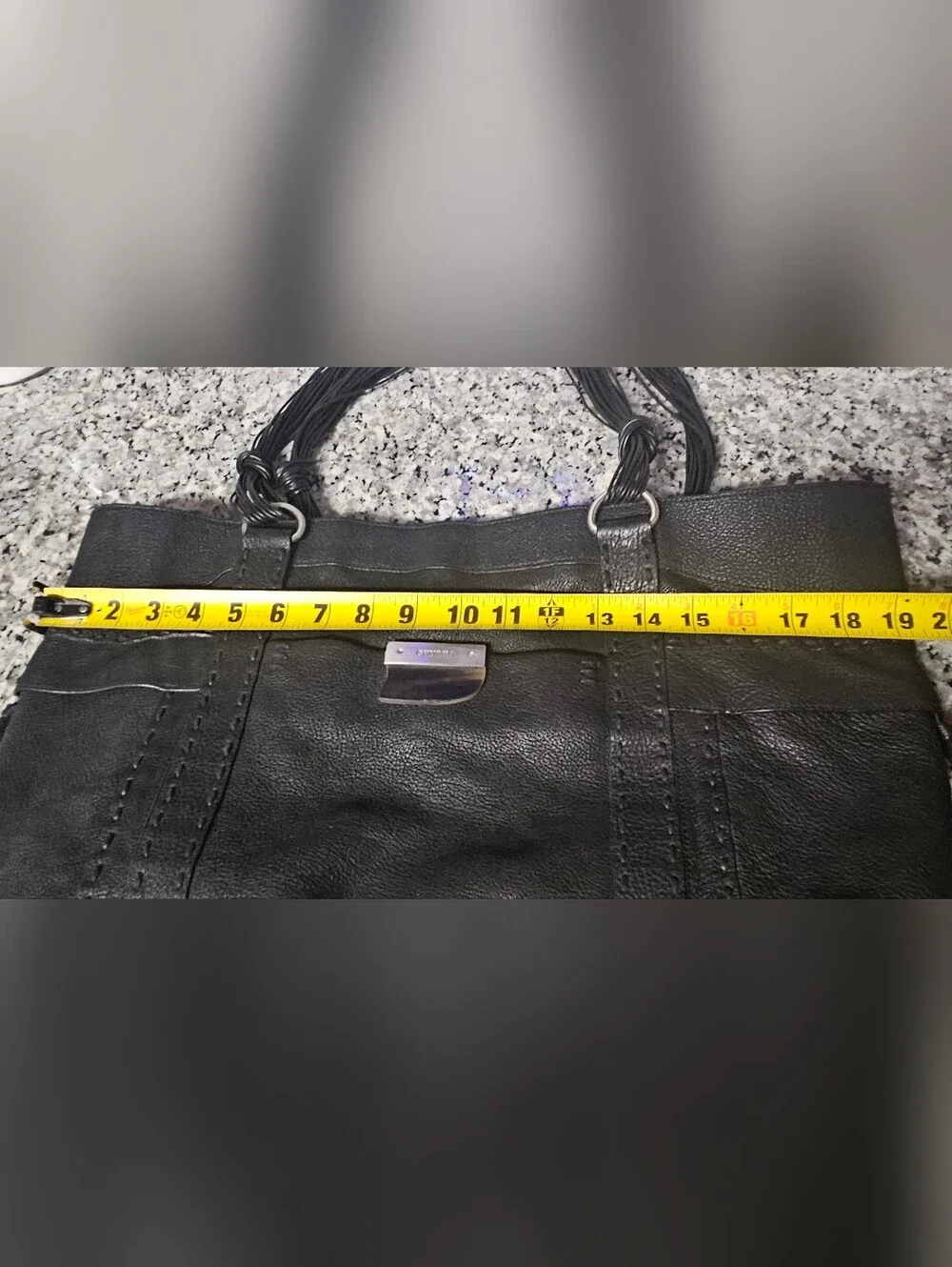 VTG Rare Ghurka Luxury Black Leather Shoulder Tote Bag with Buffalo Horn Accent